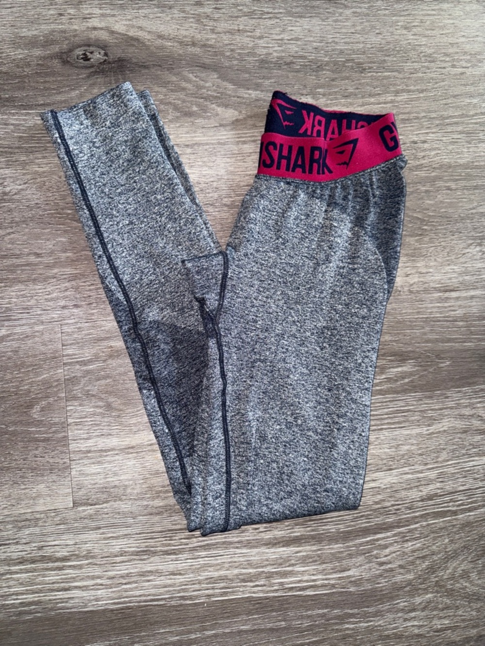 Gymshark Grey Seamless Leggings with Pink Logo Waistband